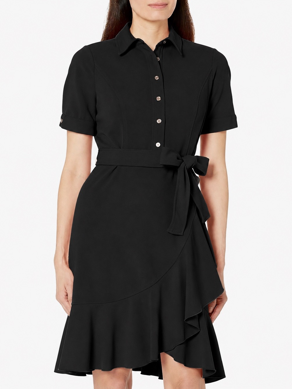 Tommy Hilfiger Short Sleeve Belted Shirt Dress Black Size 8